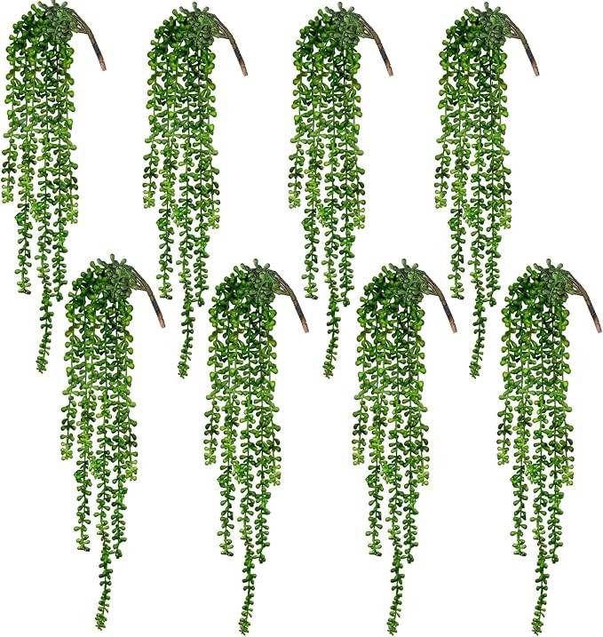 CEWOR 8pcs Artificial Succulents Hanging Greenery Plants Fake String of Pearls for Wall Home Gard... | Amazon (US)