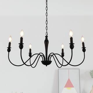 YANSUN Modern Farmhouse Dining Room Chandelier 6-Light Mattle Black Large Island Candlestick Chan... | The Home Depot