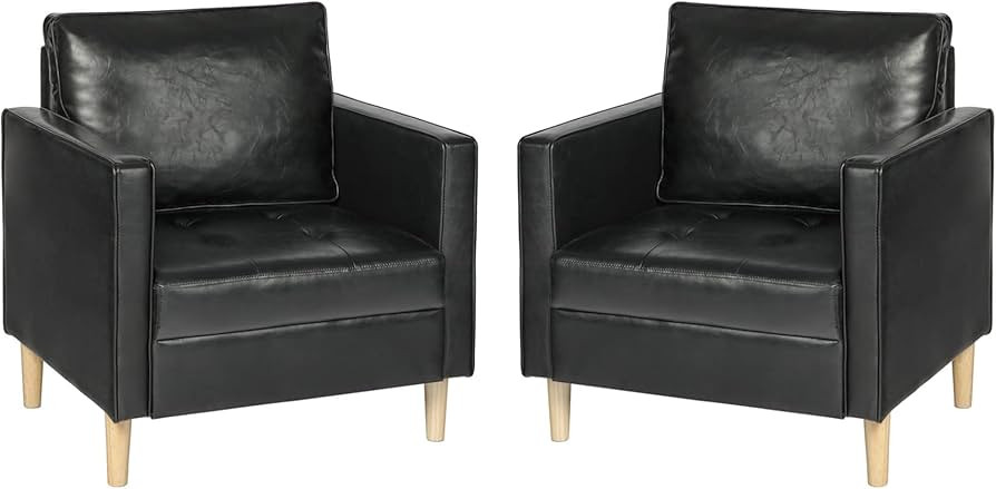 STHOUYN Black Faux Leather Accent Chairs Set of 2 Small Living Room Bedroom Chairs, Comfy Reading... | Amazon (US)