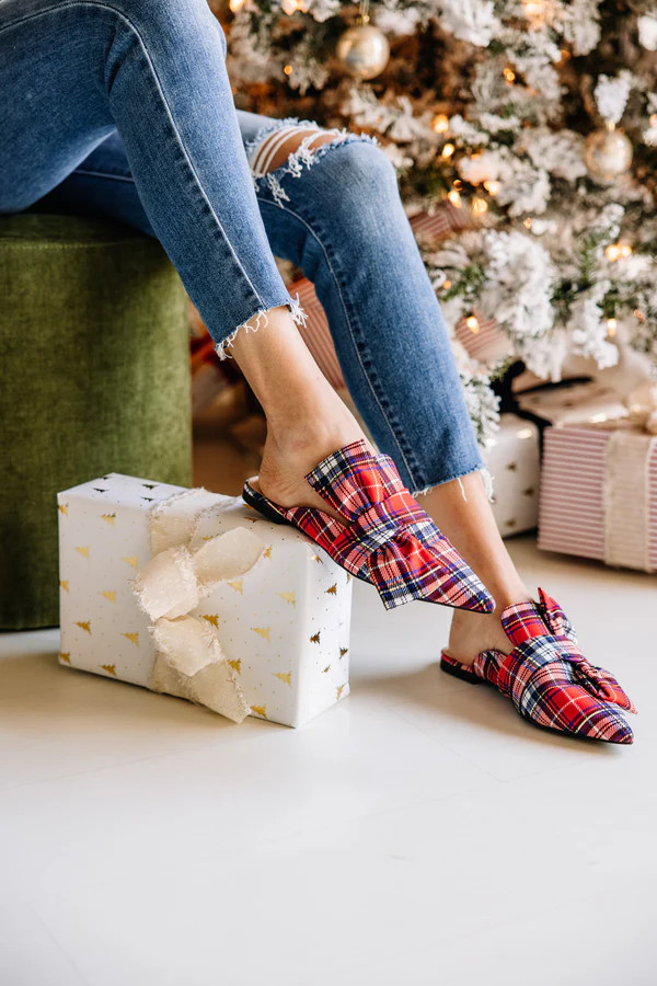 Warmest Wishes Red Plaid Flat Mules | The Mint Julep Boutique