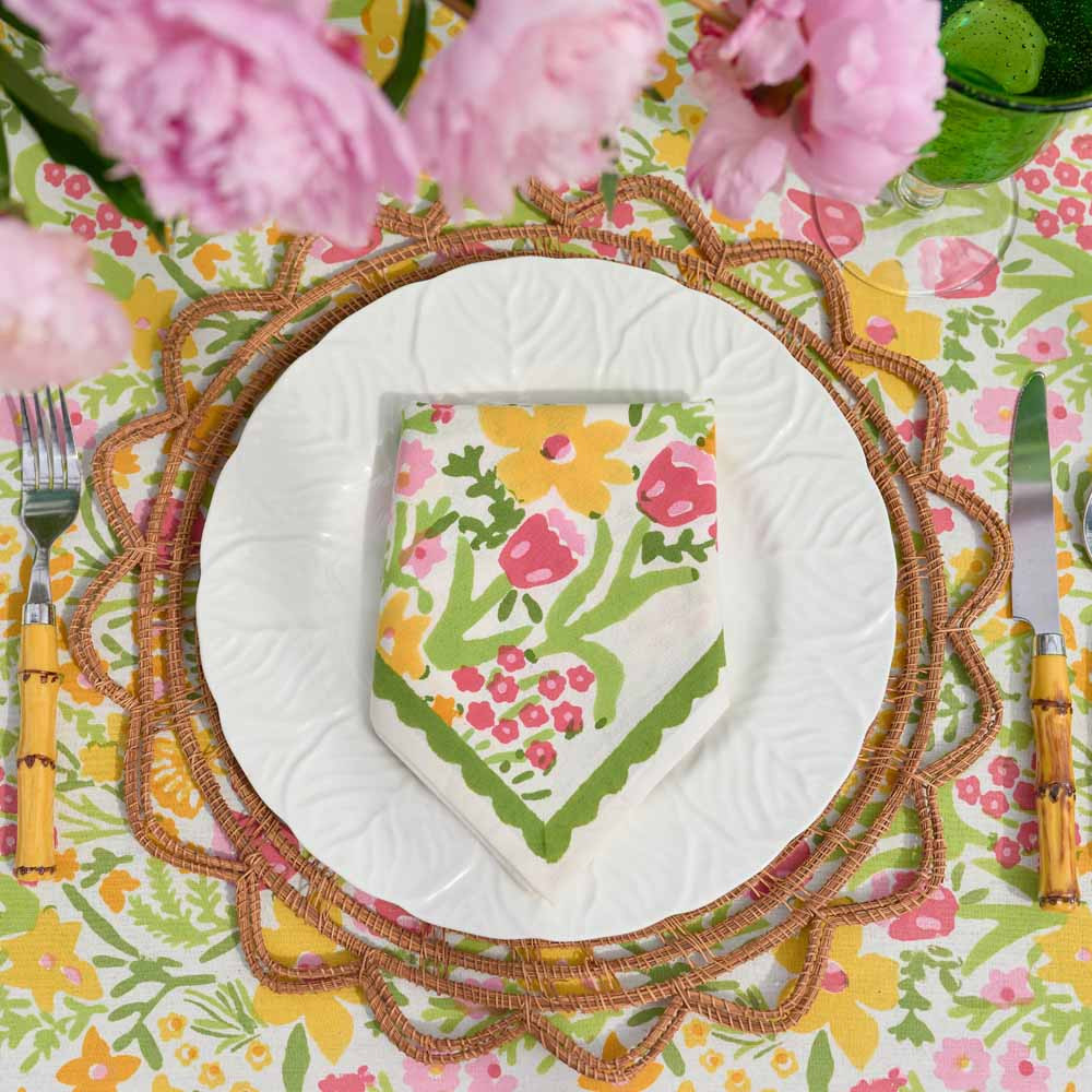 70s Flower Napkins | Hand Block Linens | Pomegranate