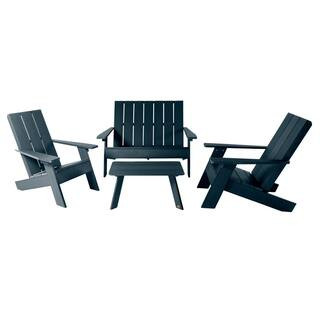 Highwood Italica Modern Federal Blue 4-Piece Plastic Patio Conversation Set | The Home Depot