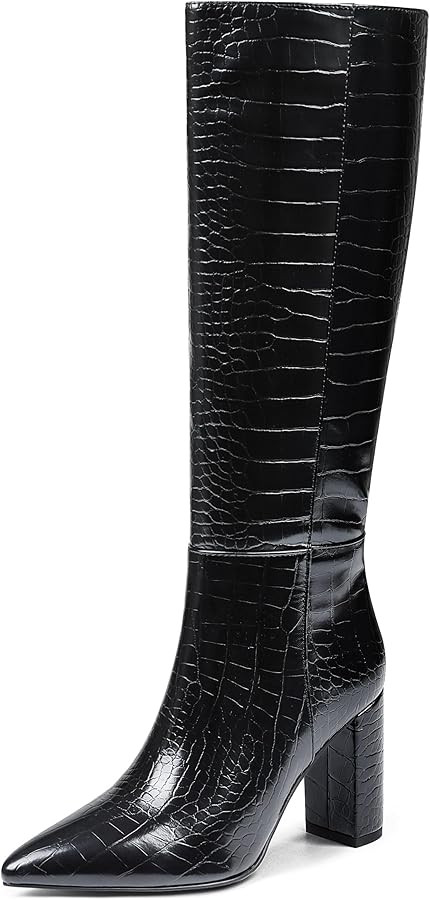 AOSPHIRAYLIAN Knee High Boots Chunky Heel Wide Calf Knee High Boots for Women Pointed Toe with Zi... | Amazon (US)