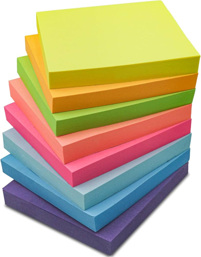 Sticky Notes 3x3, 8 Pack Sticky Pads 100 Sheet/Pad, Bulk Sticky Note Pads, Multicolor Self-Sticky... | Amazon (US)