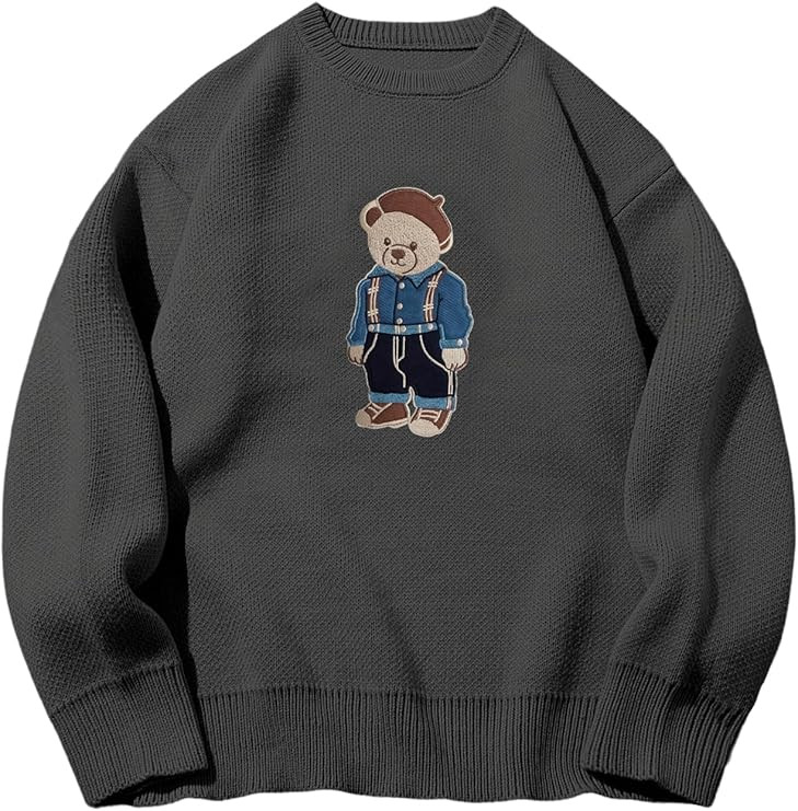 SHENHE Men's Oversized Crew Neck Cute Bear Sweater Vintage Unisex Preppy Graphic Sweater Jumper | Amazon (US)