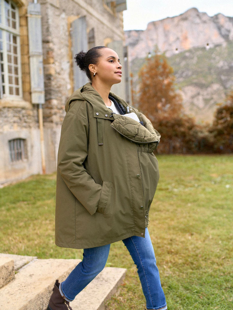 Seraphine Khaki Maternity & Babywearing Versatile Coat with Separate Inner Quilted | Next US