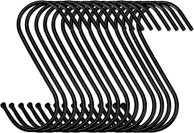 30 Pack Black S Hooks Steel S Hanging Hooks Heavy Duty S Hanger Hook Metal Kitchen Pot Rack Hooks... | Amazon (US)