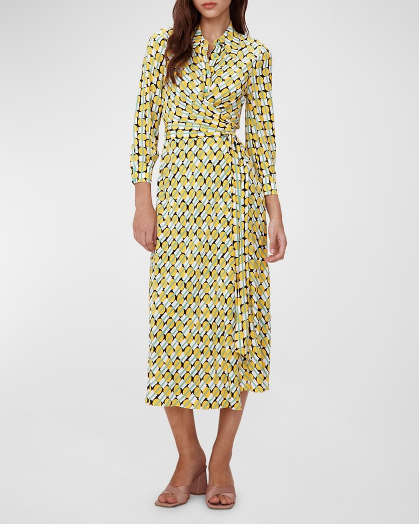 Tori Geometric-Print Midi Wrap Dress | Neiman Marcus