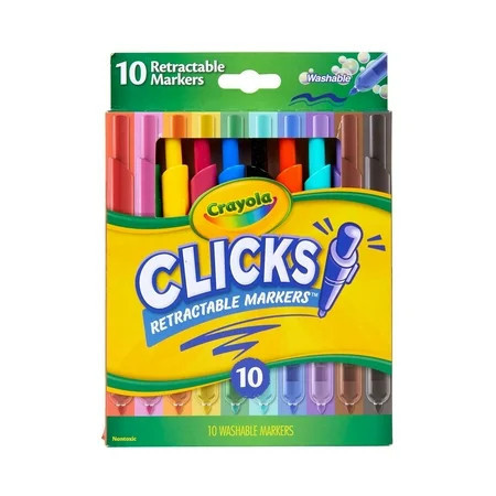 Crayola Clicks Retractable Markers, 10ct, Cone Tip Washable Markers, School Supplies, Teacher Essentials, Gifts for Kids, Ages 6+ | Walmart (US)