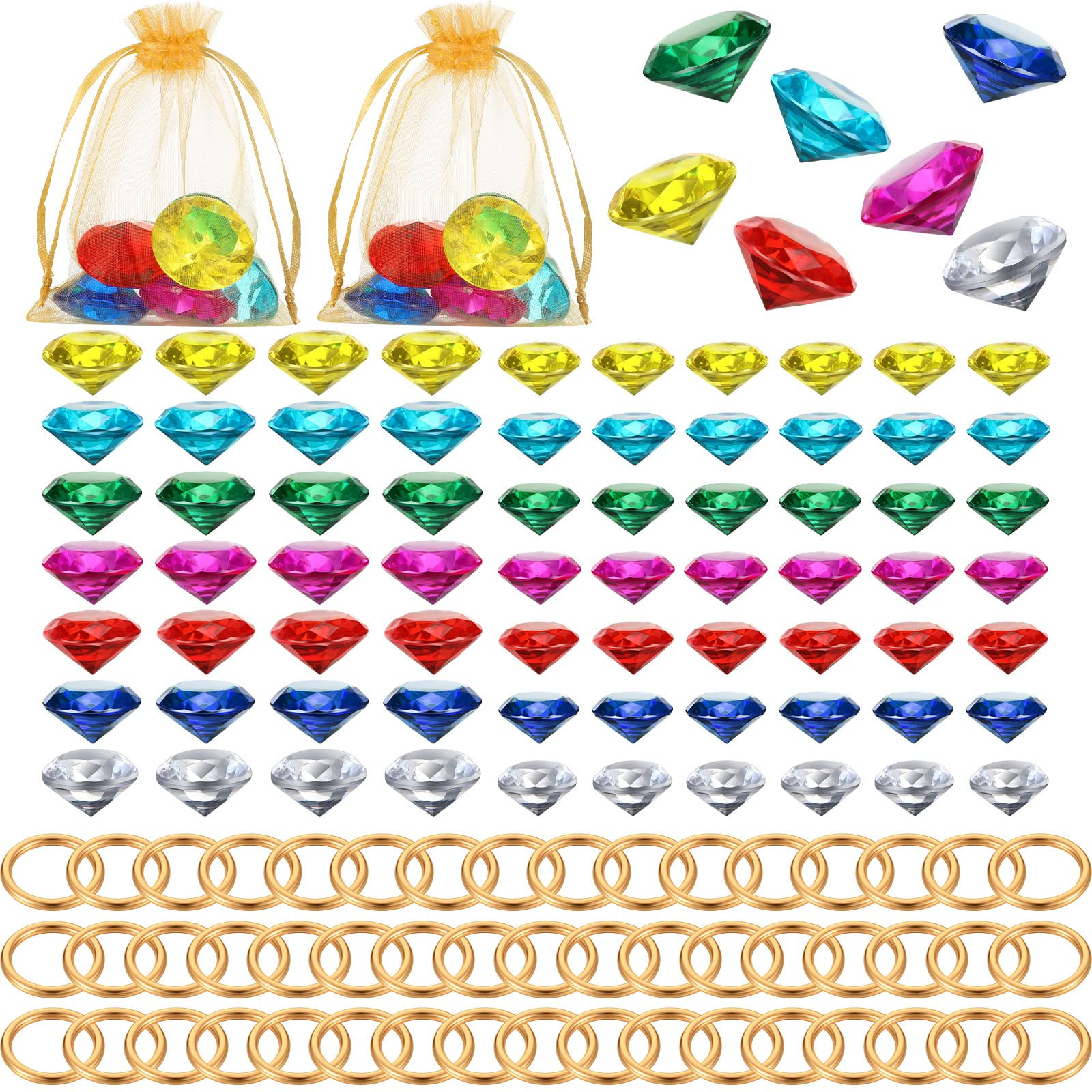 Chalyna 122 Pcs Acrylic Diamond Gems Jewels and Alloy Gold Round Ring Set Halloween Party Pirate ... | Amazon (US)