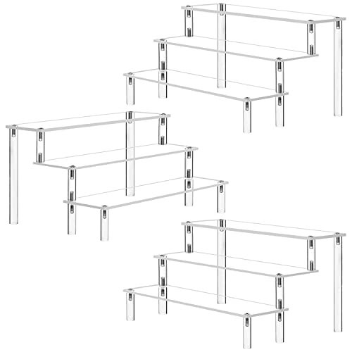 Acrylic Riser Clear Display Stand Cologne Organizer Acrylic Shelves 3 Tier Shelf for Amiibo Funko Figures Toys Cupcake Food Desserts Perfume Collection (3 PACKS) | Amazon (US)