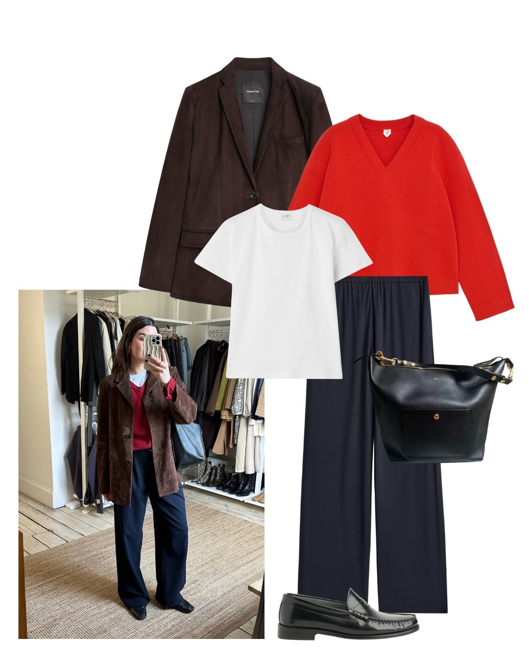 Styling a chocolate brown suede blazer with a pop of red. Blazer is old Arket, jumper is Donni, bag is vintage Celine, similar linked below

#LTKstyletip #LTKspring