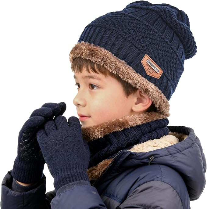 Kids Winter Hat Scarf&Touchscreen Gloves Set，Knitted Beanie with Fleece Lining, Neck Warmer for... | Amazon (US)