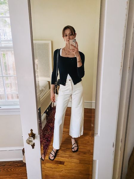An easy black and white summer dinner outfit. This ribbed sweater is one of my favorites !

#LTKover40 #LTKSeasonal #LTKstyletip