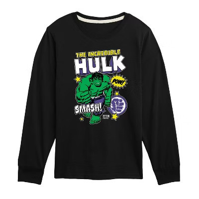 Boys' Marvel Hulk Sticker Collage Long Sleeve Graphic T-Shirt - Black - Medium | Target