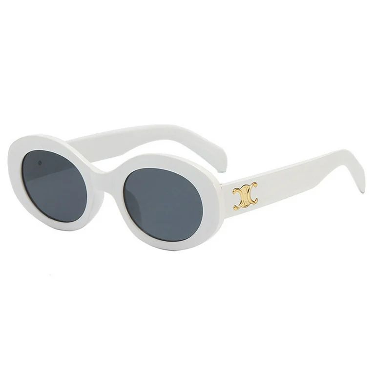 Retro oval frame sunglasses, all-match fashion trend sunglasses, made of PC - white | Walmart (US)