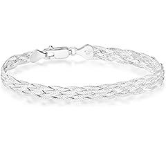 Miabella 925 Sterling Silver Italian 6-Strand Diamond-Cut 7mm Braided Herringbone Chain Bracelet ... | Amazon (US)