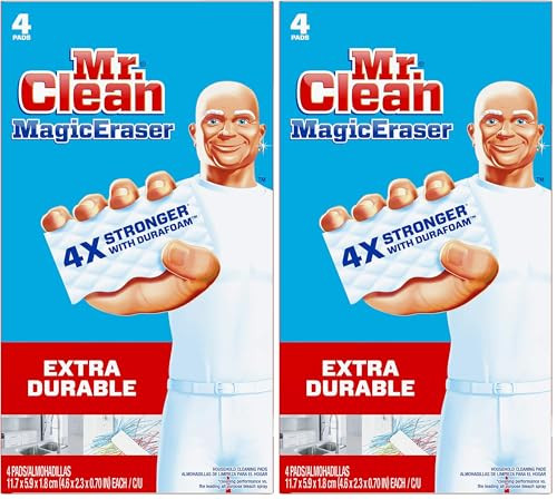 Mr. Clean Magic Eraser, Extra Durable, Shoe, Bathroom, and Shower Cleaner, Cleaning Pads with Durafoam, 4 Count (Pack of 2) | Amazon (US)