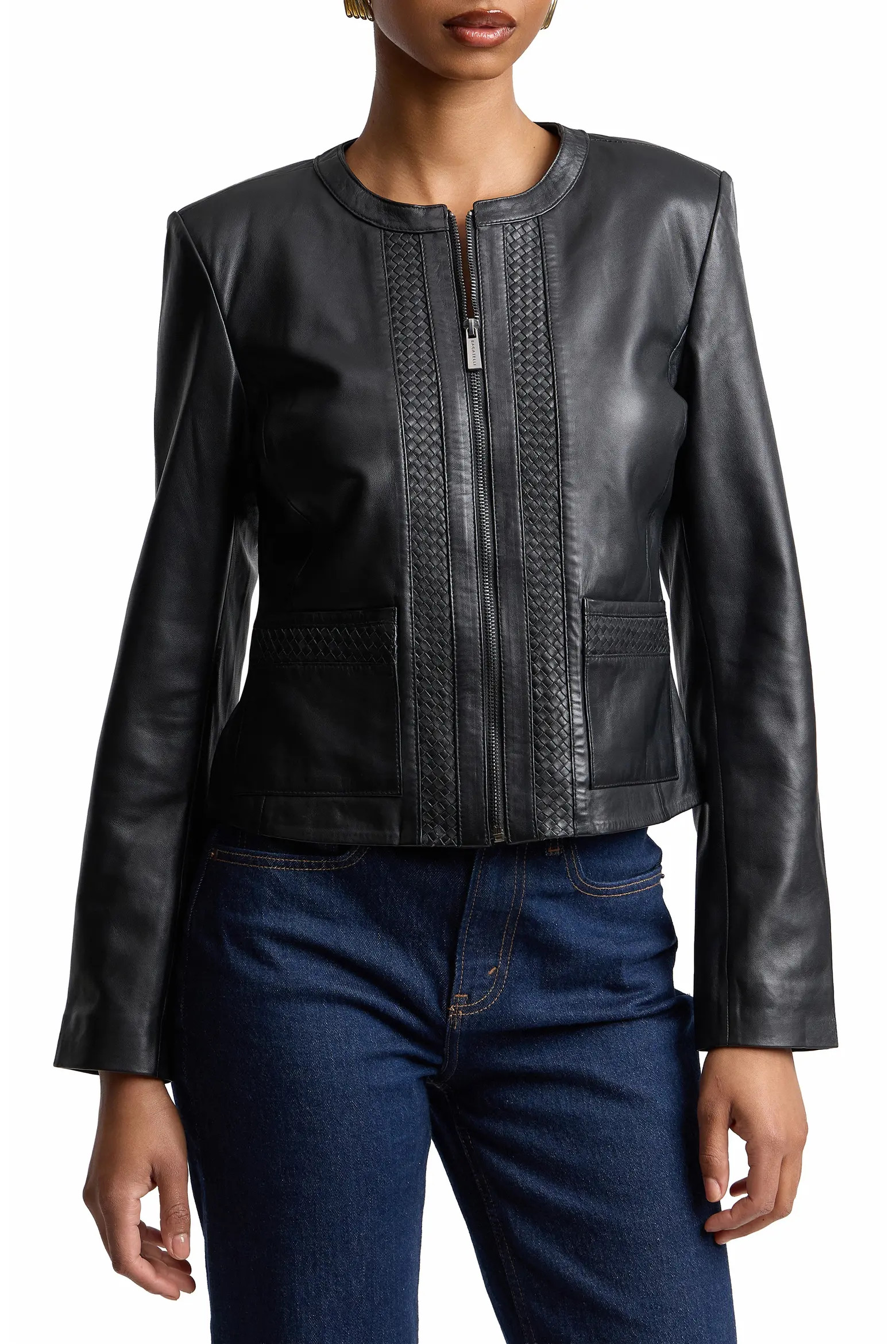 Basketweave Detail Leather Jacket (Women) | Nordstrom | Nordstrom