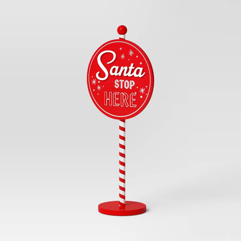 'Santa Stop Here' Sign Christmas Decorative Figurine - Wondershop™ Red/White | Target