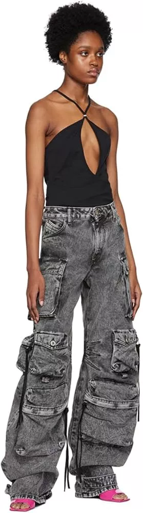 Millie Non Stretch Ripped Cargo Jeans - Acid Wash Black