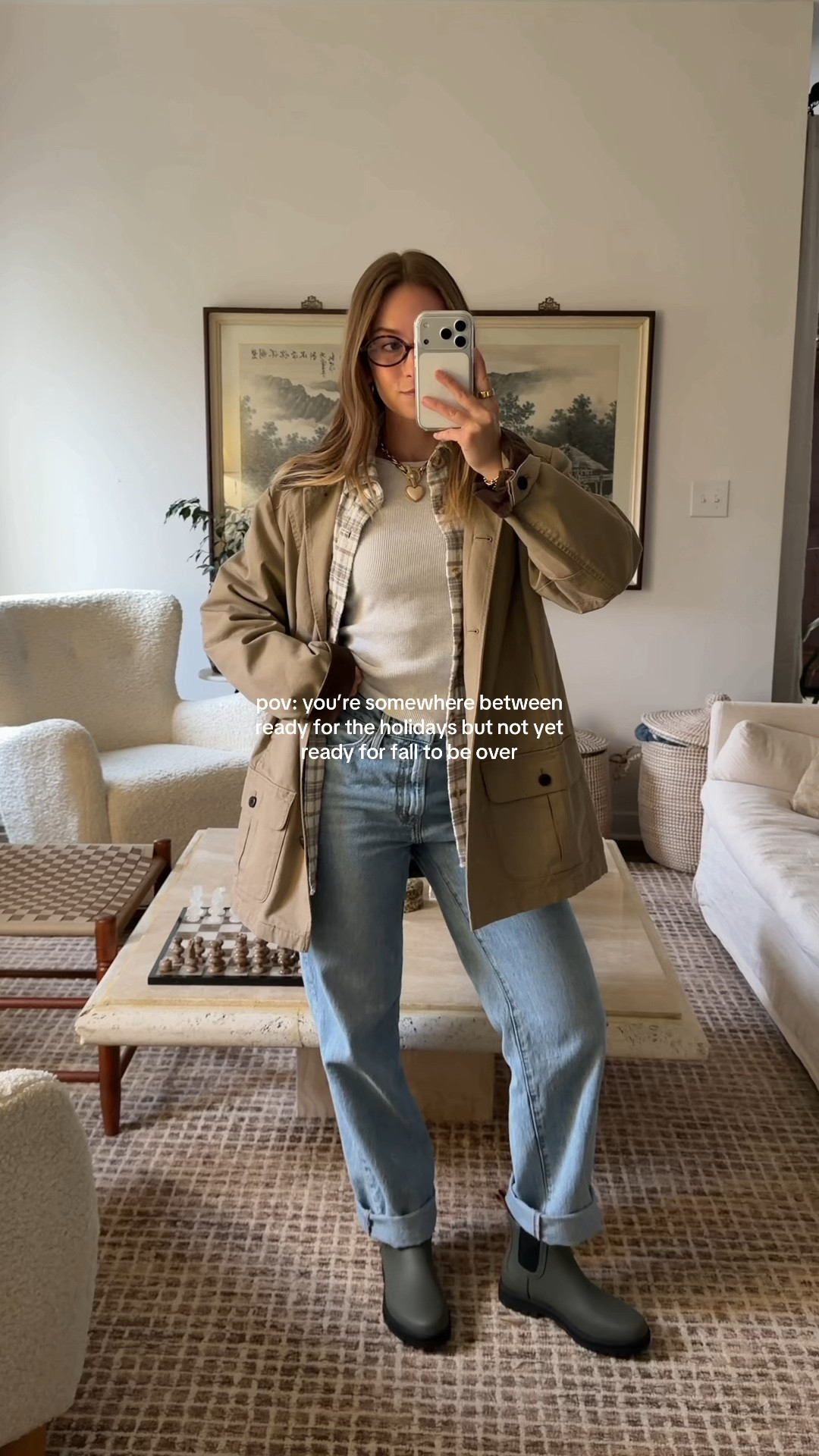 11/2/25 Cozy rainy day outfit inspo — wearing my L.L.Bean green rain boots, Levi’s baggy jeans cuffed at the hem, Abercrombie flannel (size small, but I’d size up for a looser fit), my go-to L.L.Bean barn coat (size m), and my Amazon oval blue light glasses. Perfect layered look for fall rain days and cozy coffee shop mornings.



#LTKHoliday #LTKSeasonal #LTKStyleTip