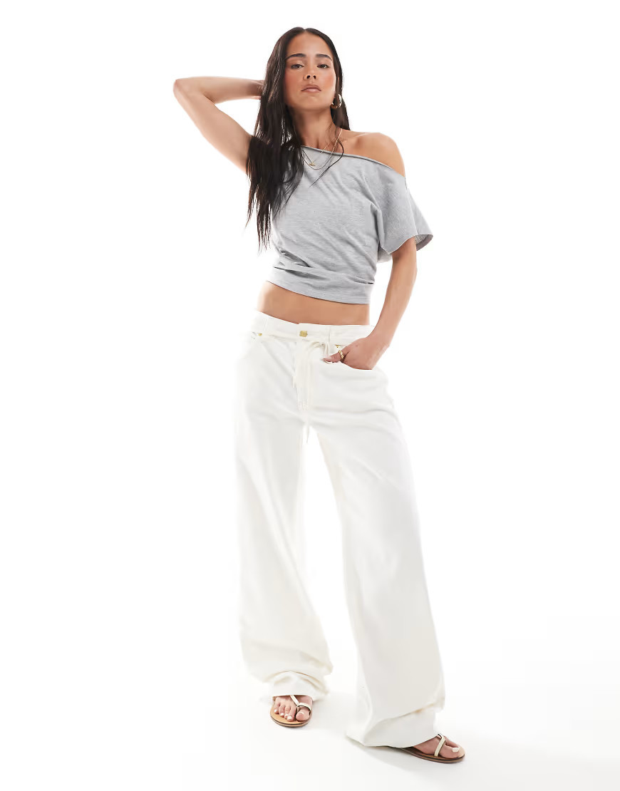ASOS DESIGN low rise baggy jeans in ecru-White | ASOS (Global)