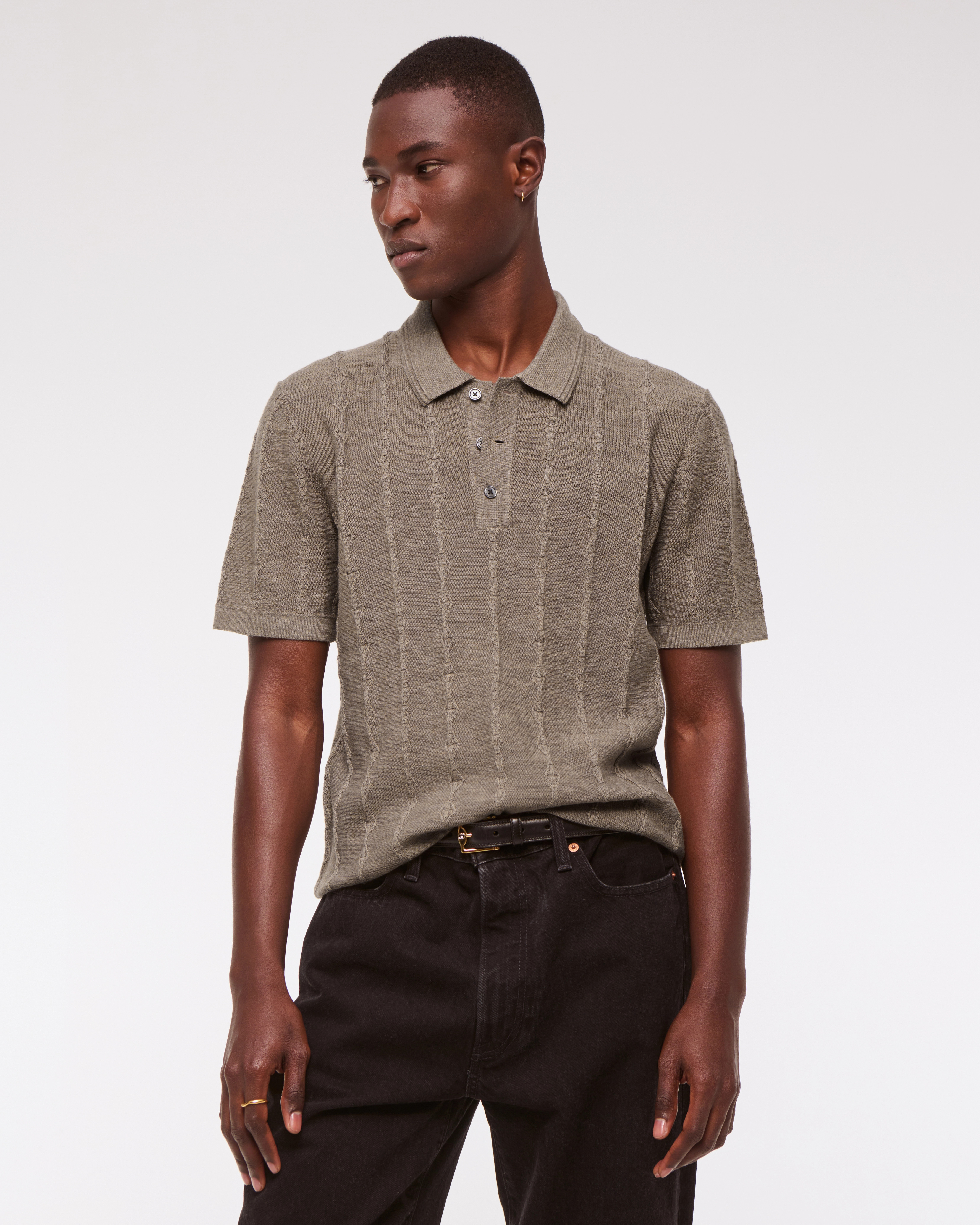 Merino Wool-Blend Stitch 3-Button Sweater Polo | Abercrombie & Fitch (US)