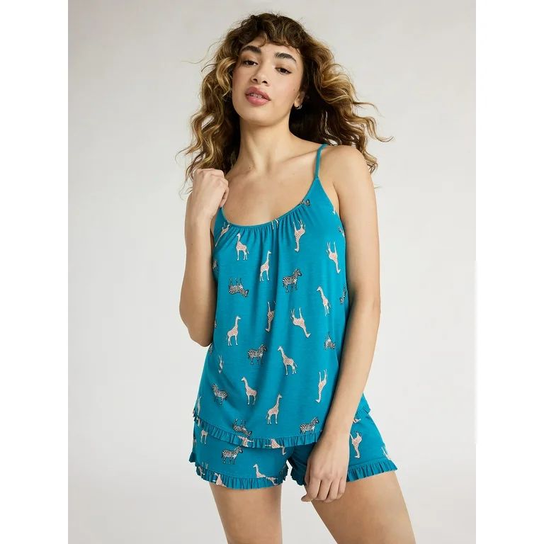 Joyspun Women's Ruffled Knit Cami and Shorts Pajama Set, 2-Piece, Sizes S to 3X | Walmart (US)