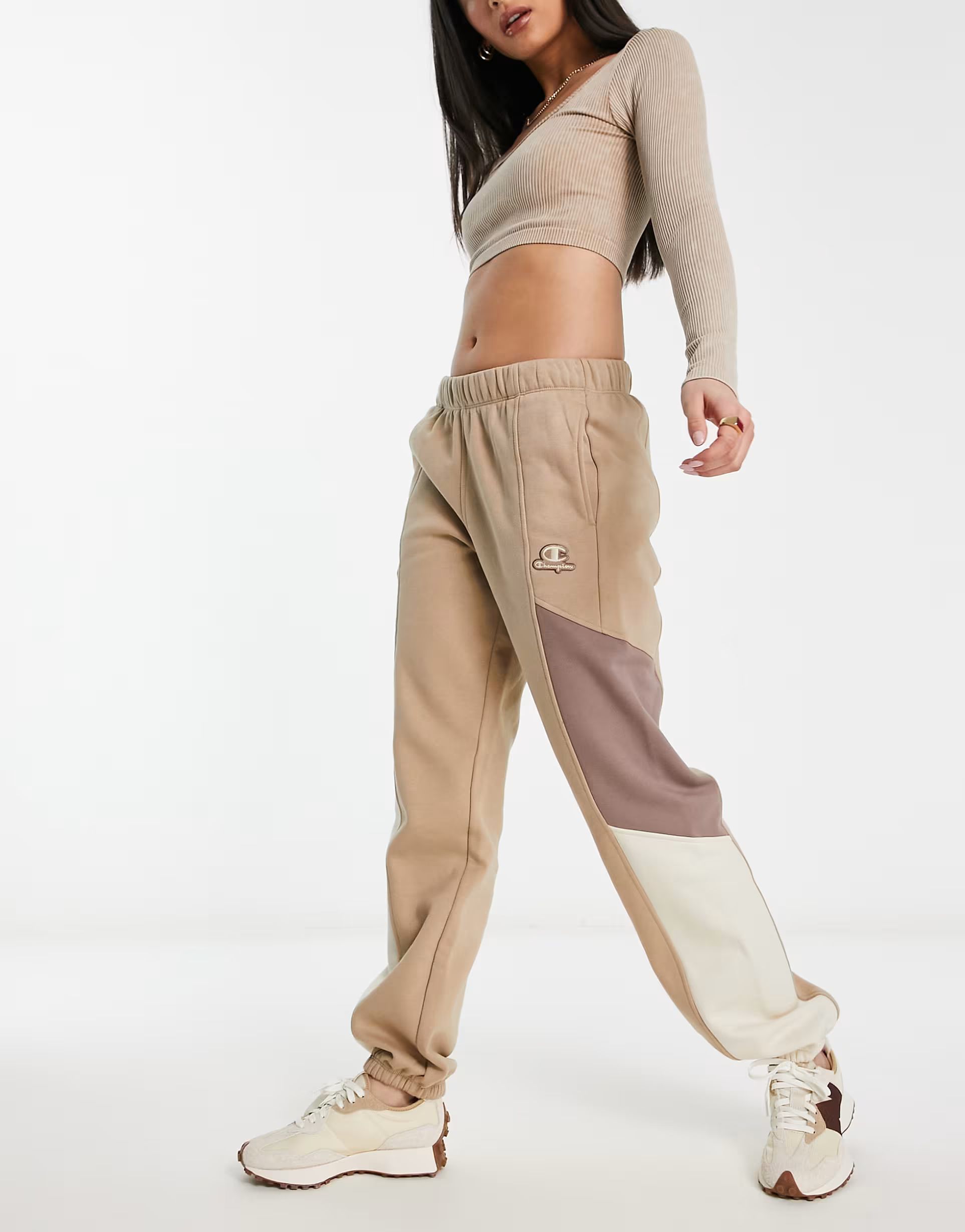 Champion color block sweatpants in brown and cream | ASOS (Global)