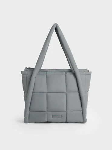 Grey Errya Nylon Quilted Puffy Tote Bag | CHARLES & KEITH | Charles & Keith US