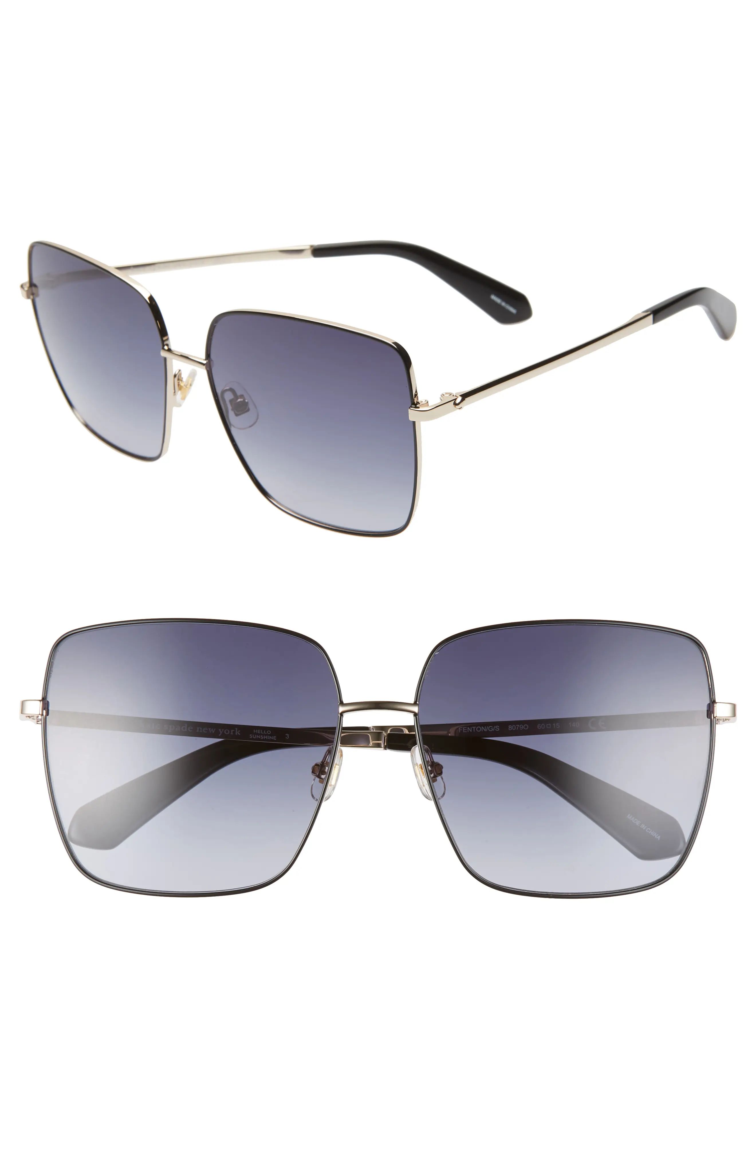 kate spade new york fenton 60mm gradient square sunglasses in Black/Dkgrey Gradient at Nordstrom | Nordstrom