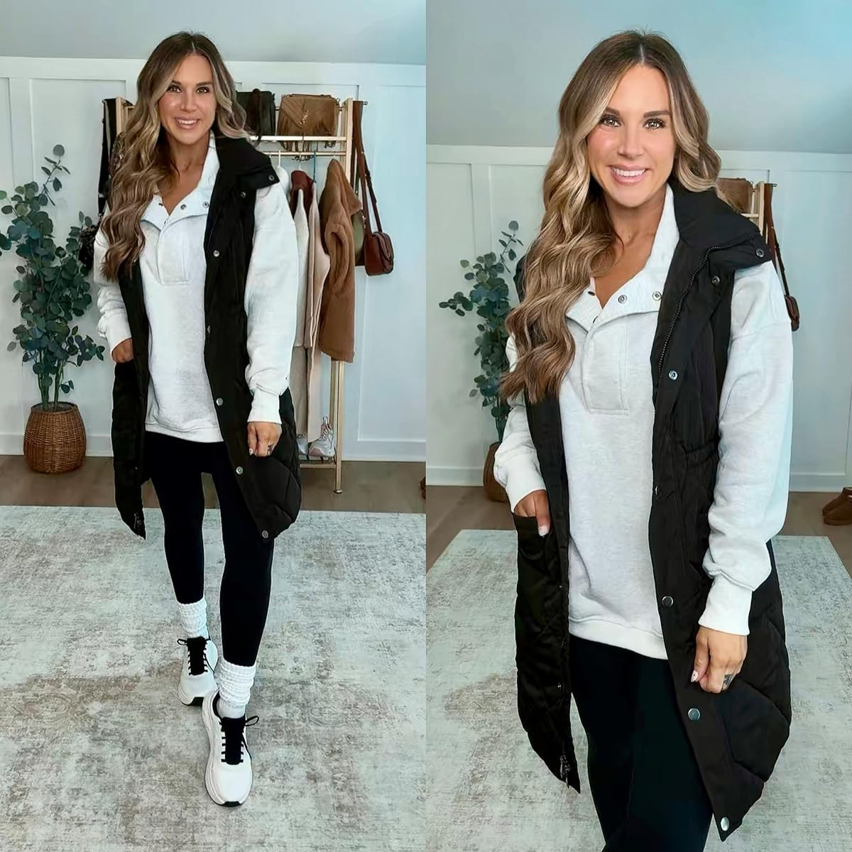 I love this puffer vest! It's perfect for layering over any outfit and keeps me warm and stylish all winter long. 
I'm 5'6 139lbs wearing size small leggings, medium oversized pullover, medium black puffer vest, shoes fit true to size 
 

 #LTKootd #LTKmomlife #LTKFindsUnder100