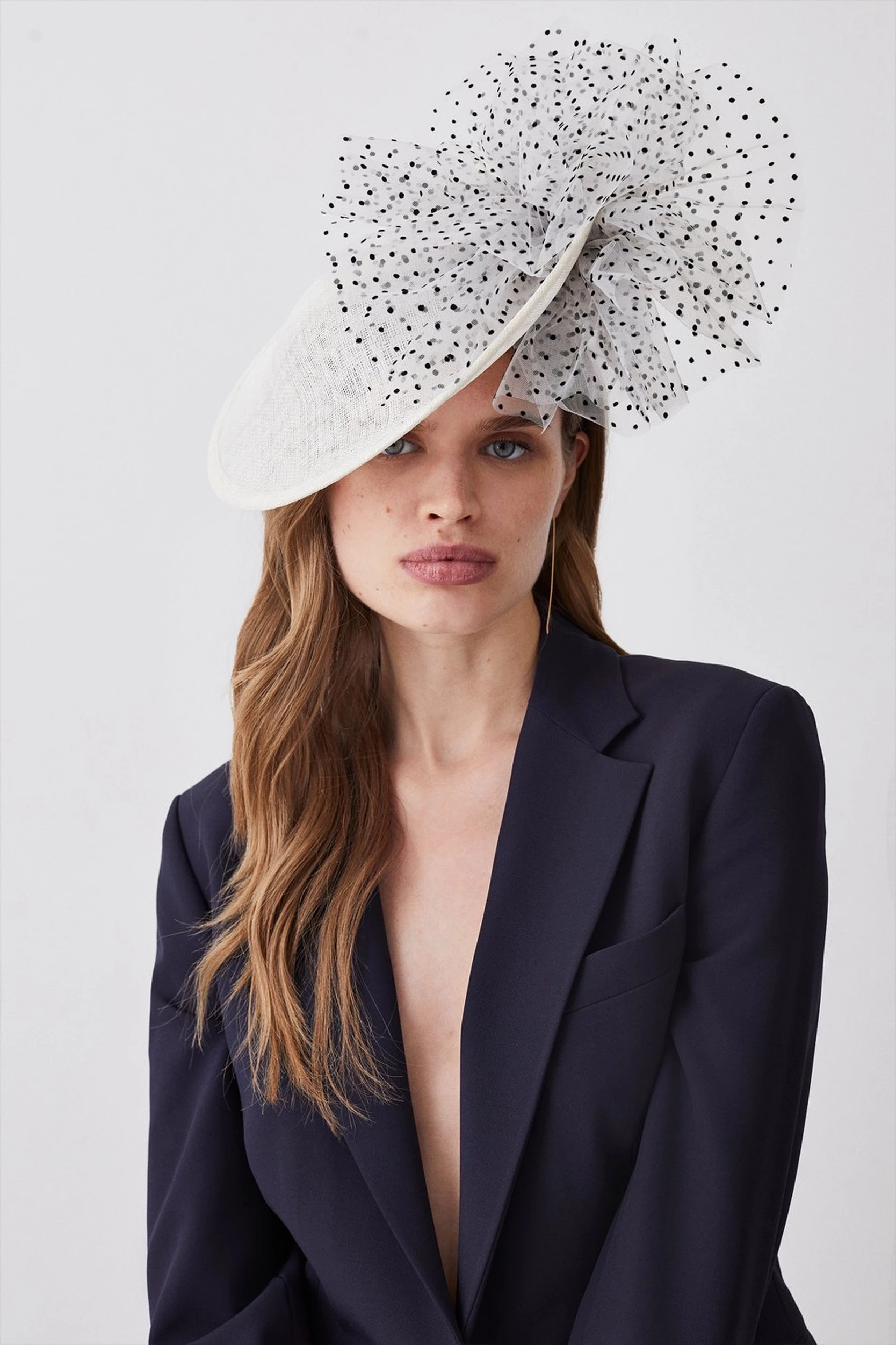 Spot Tulle Asymetric Fascinator | Karen Millen UK + IE + DE + NL