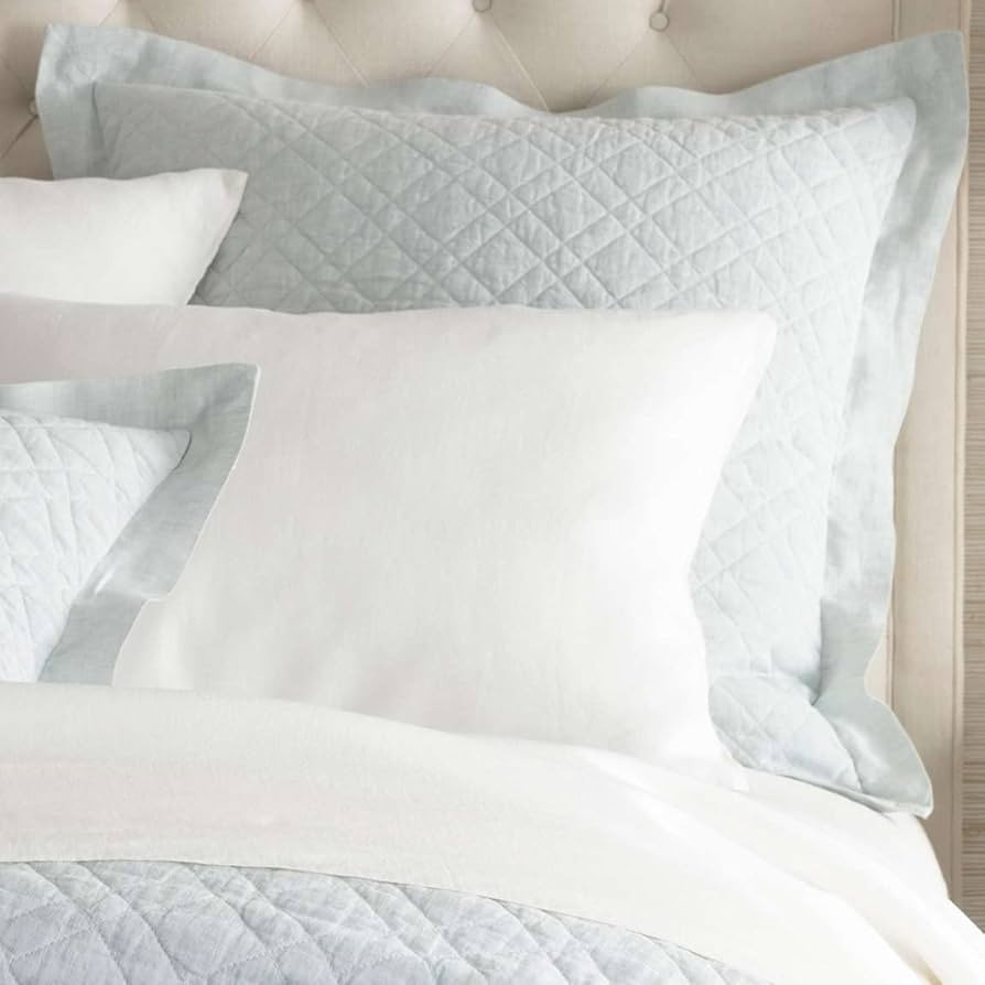 Washed Linen Sky Quilted Pillow Sham, Standard Size, Sky Blue/Blue Solid Pattern | Amazon (US)