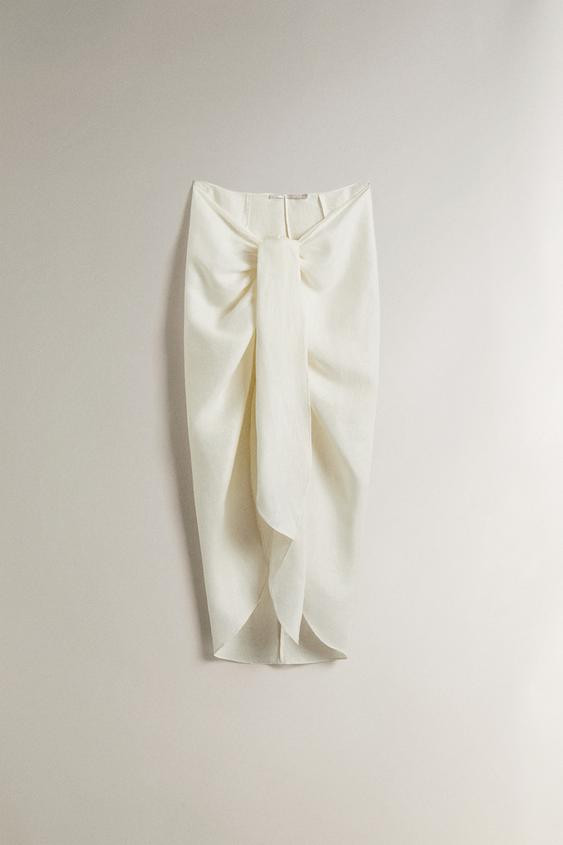 LONG LINEN BEACH SARONG WITH KNOT | Zara UK