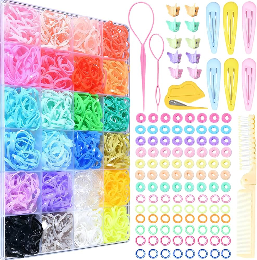 Hair Accessories for Girls, Hair Ties for Little Girls 36 Colors 2100 Pcs with Tools, Elastic Sma... | Amazon (US)