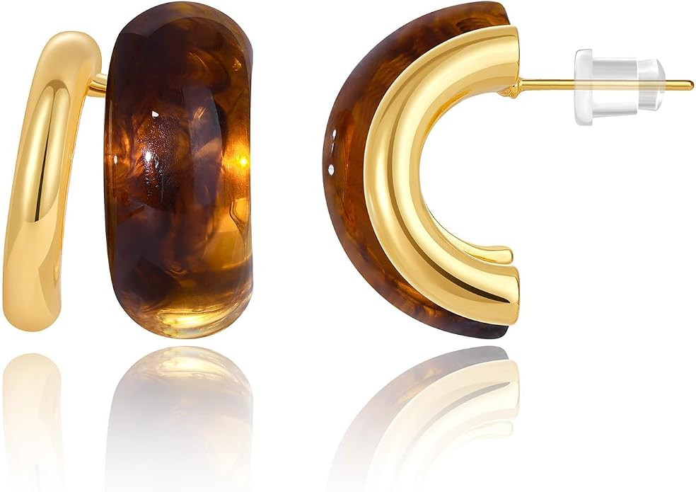 KELORIS PATH Acrylic Hoop Earrings for Women | Translucent, Statement, 14K Gold Plated Chunky Res... | Amazon (US)