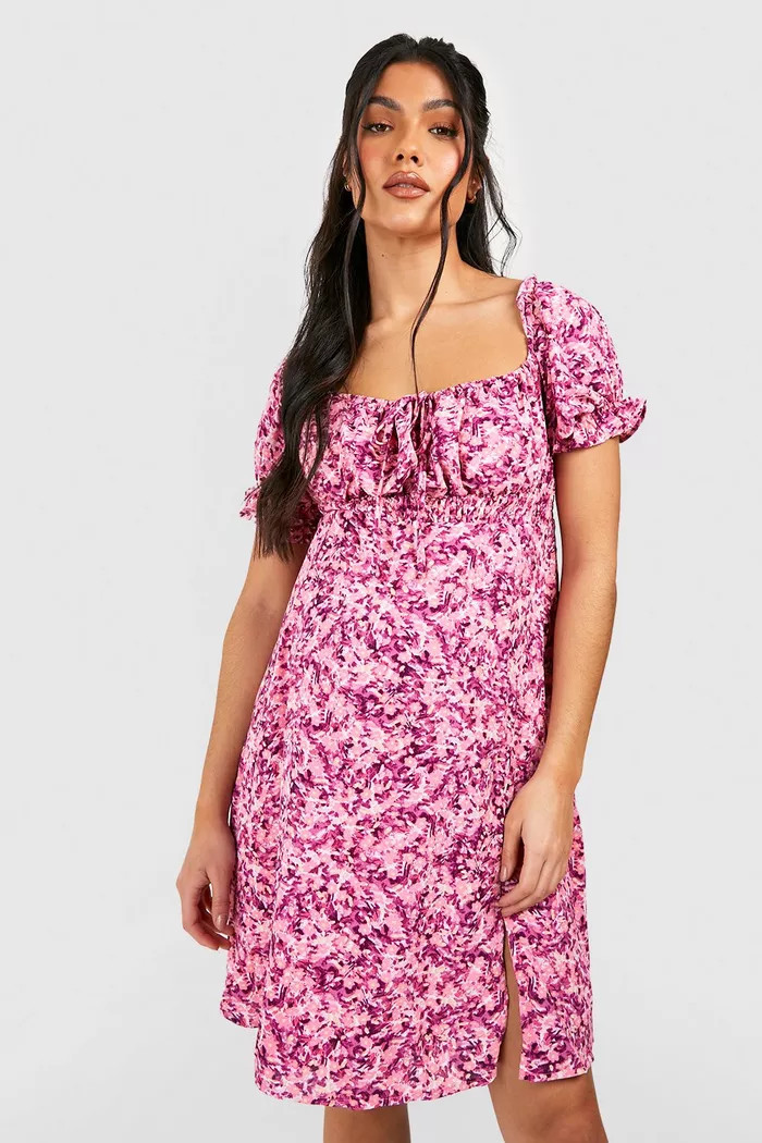 Maternity Floral Square Neck Skater Dress | Boohoo.com (US & CA)