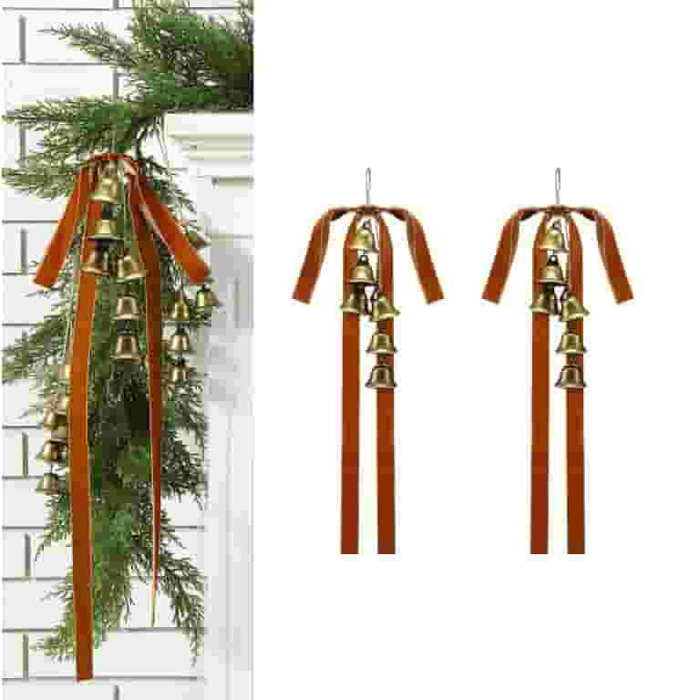 LiUMX Christmas Bells with Velvet Bow Garland Set | 4 Golden Bells & 4 Khaki Bows | 15.75x23.62 I... | Walmart (US)