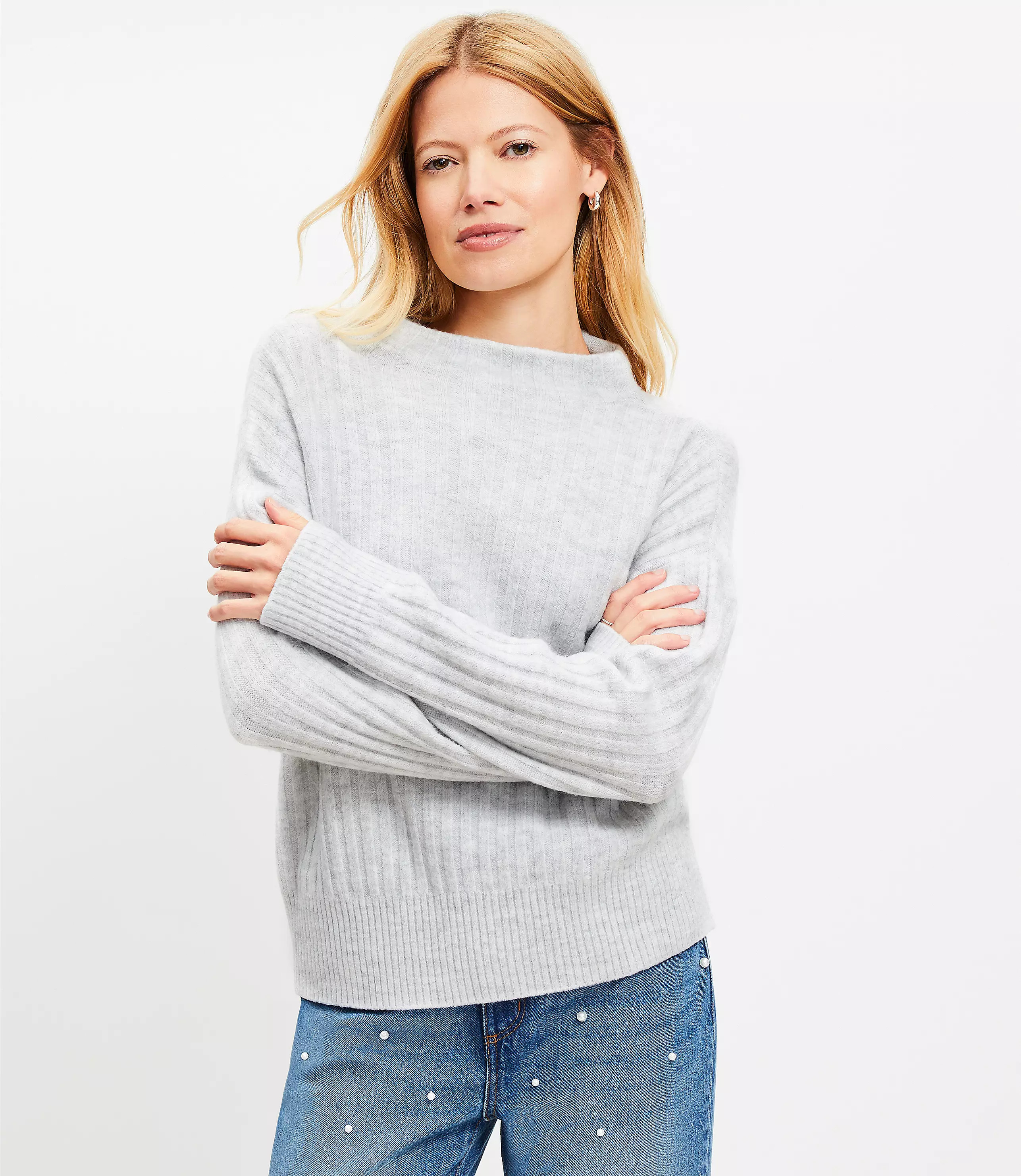 Ribbed Funnel Neck Sweater | LOFT