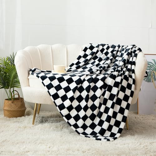 Checkered Blanket | Ultra Soft Warm Fleece Blanket Checkerboard Grid Plush Blanket for Couch Bed Sofa |Birthday Valentine's Day 50"x60" Black White | Amazon (US)