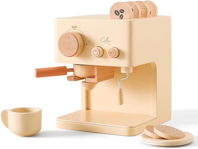 Kids Coffee Machine Toy Set, Wooden Toddler Coffee Maker Toy Espresso Machine Playset, 10PCS Pret... | Amazon (US)