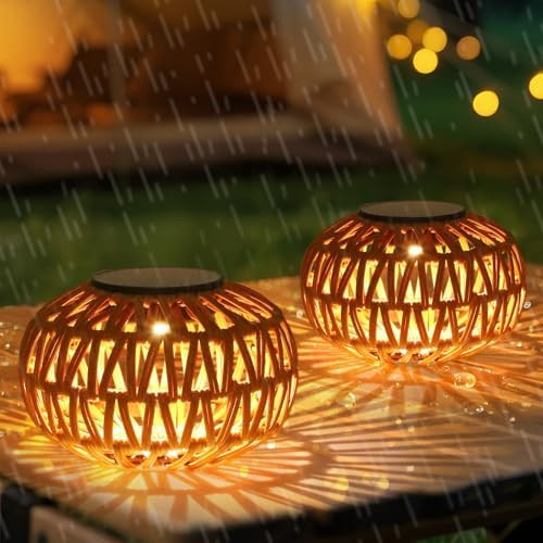 2 Pack Solar Lanterns Outdoor Waterproof, Outdoor Table Lamp Decor, Rattan Solar Lights Decorativ... | Amazon (US)