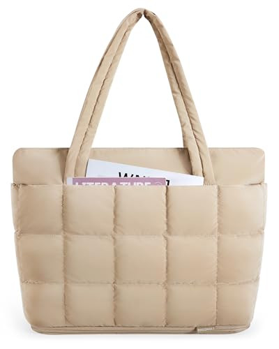 Amazon.com: BAGSMART Expandable Tote Bag for Women, Puffer Work Tote Handbag, Quilted Carry On Ba... | Amazon (US)