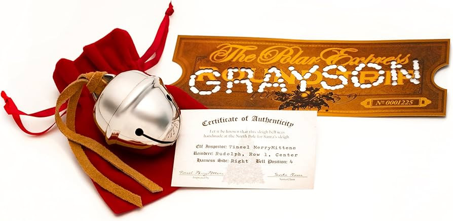 Polar Exp Sleigh Bell with Personalized Replica Golden Ticket, Velvet Gift Bag, and Certificate o... | Amazon (US)