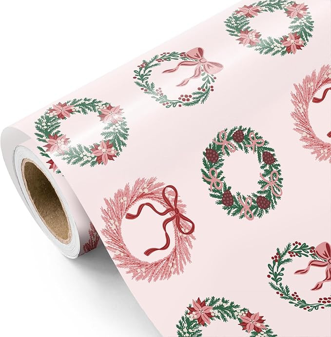 WRAPAHOLIC Pink Christmas Wrapping Paper - Mini Roll - 17 Inch x 16.5 Feet - Blush Pink Christmas... | Amazon (US)