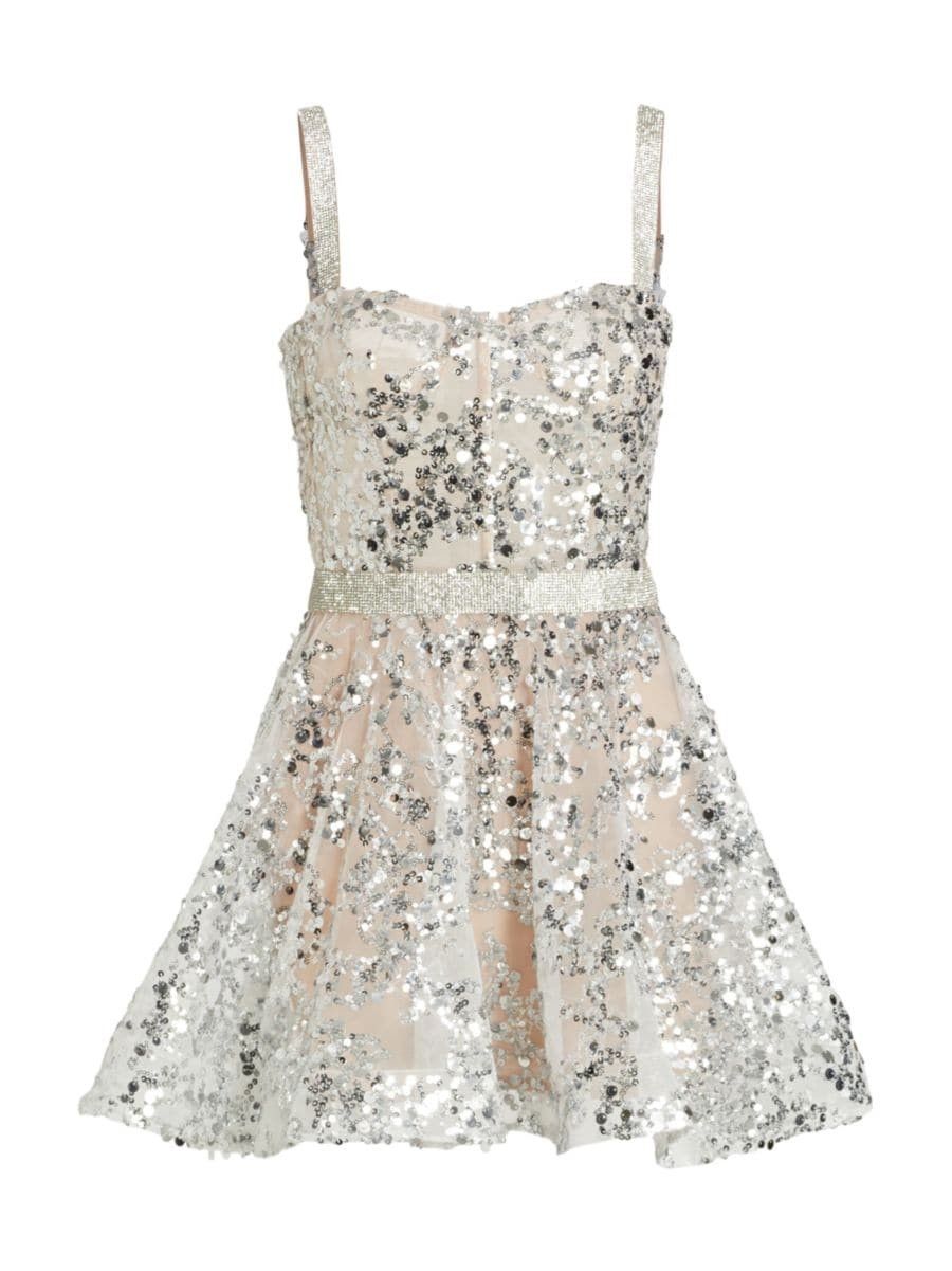 Bronx and Banco Midnight Silver Sequin Fit-And-Flare Minidress | Saks Fifth Avenue