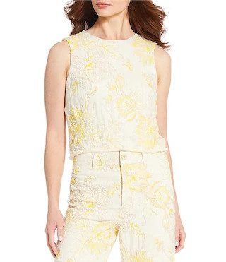 Kai Embroidery Round Neck Sleeveless Blouse | Dillard's