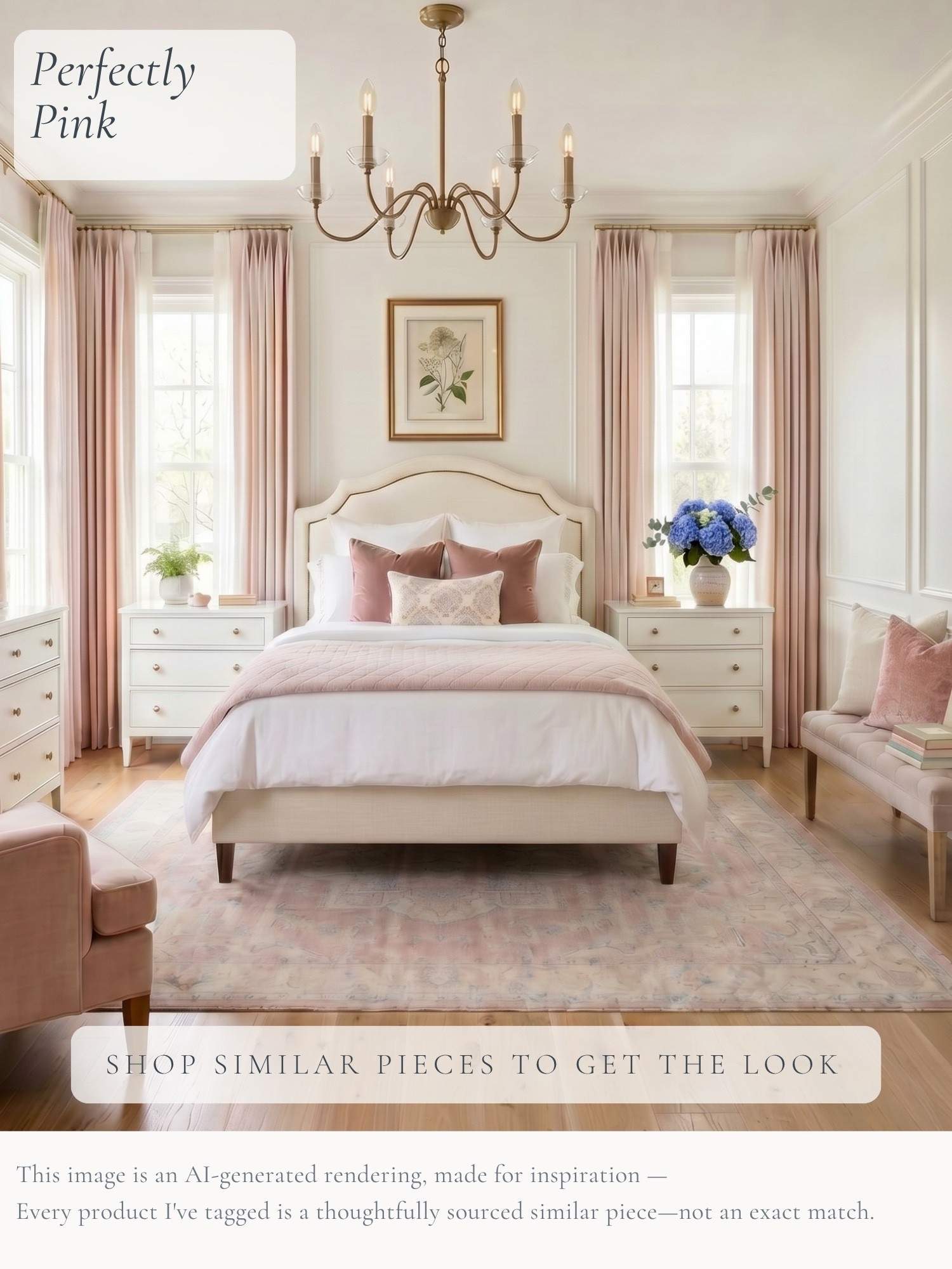 Pink, but in a way that still feels calm and classic. 🤍

Soft blush drapery and bedding bring in the color, while warm wood floors, creamy upholstery, brass lighting, and that little pop of blue from the hydrangeas keep the room from feeling overly sweet. I especially love how the faded rug pulls everything together without competing for attention.

I’ve tagged thoughtfully sourced similar pieces to help you get the look at home.

AI-generated design concept for inspiration • Tagged products are thoughtfully sourced similar pieces, not exact matches • Affiliate links may be used. As an Amazon Associate, I earn from qualifying purchases.

#LTKHome #LTKKids